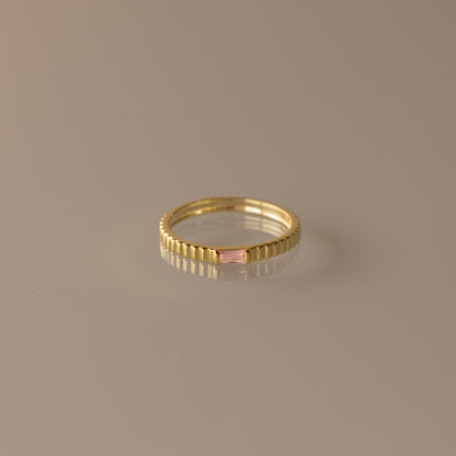 Dainty Ribbed Birthstone Ring