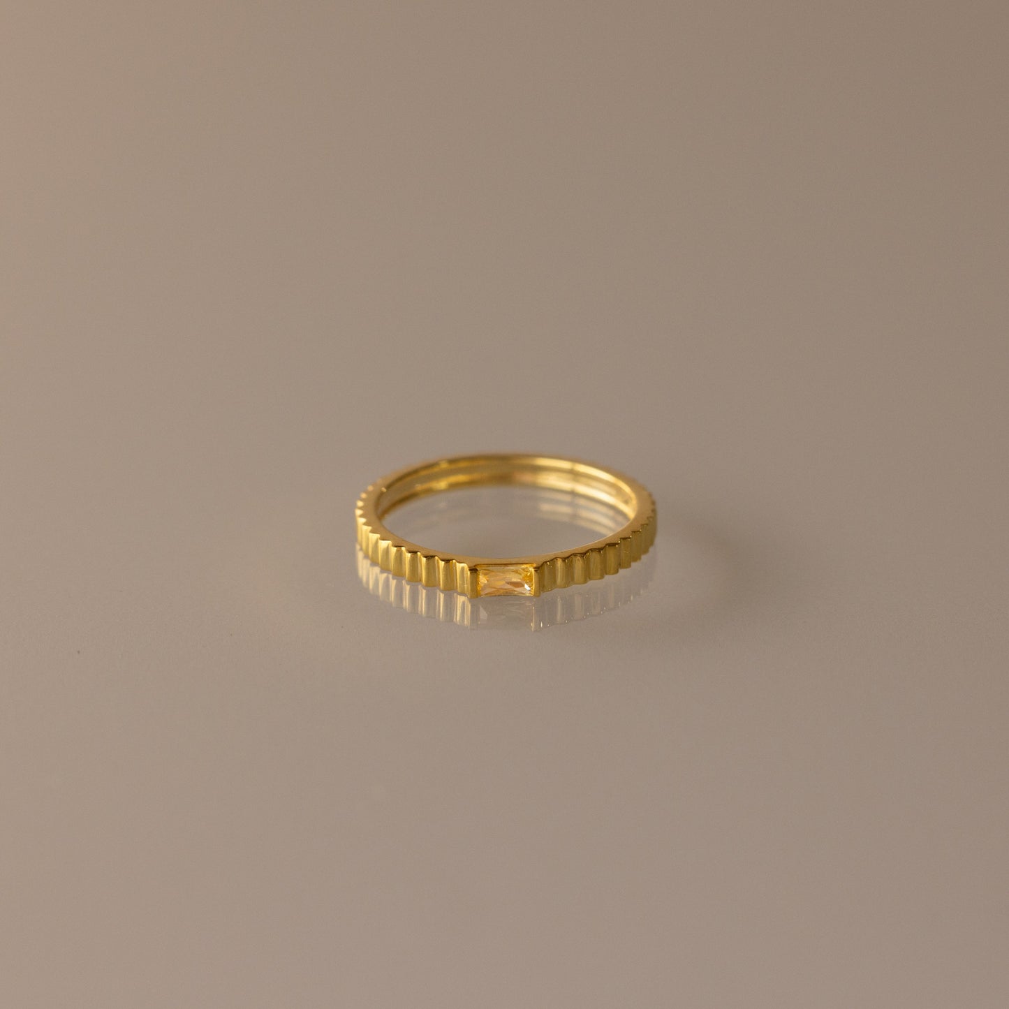 Dainty Ribbed Birthstone Ring