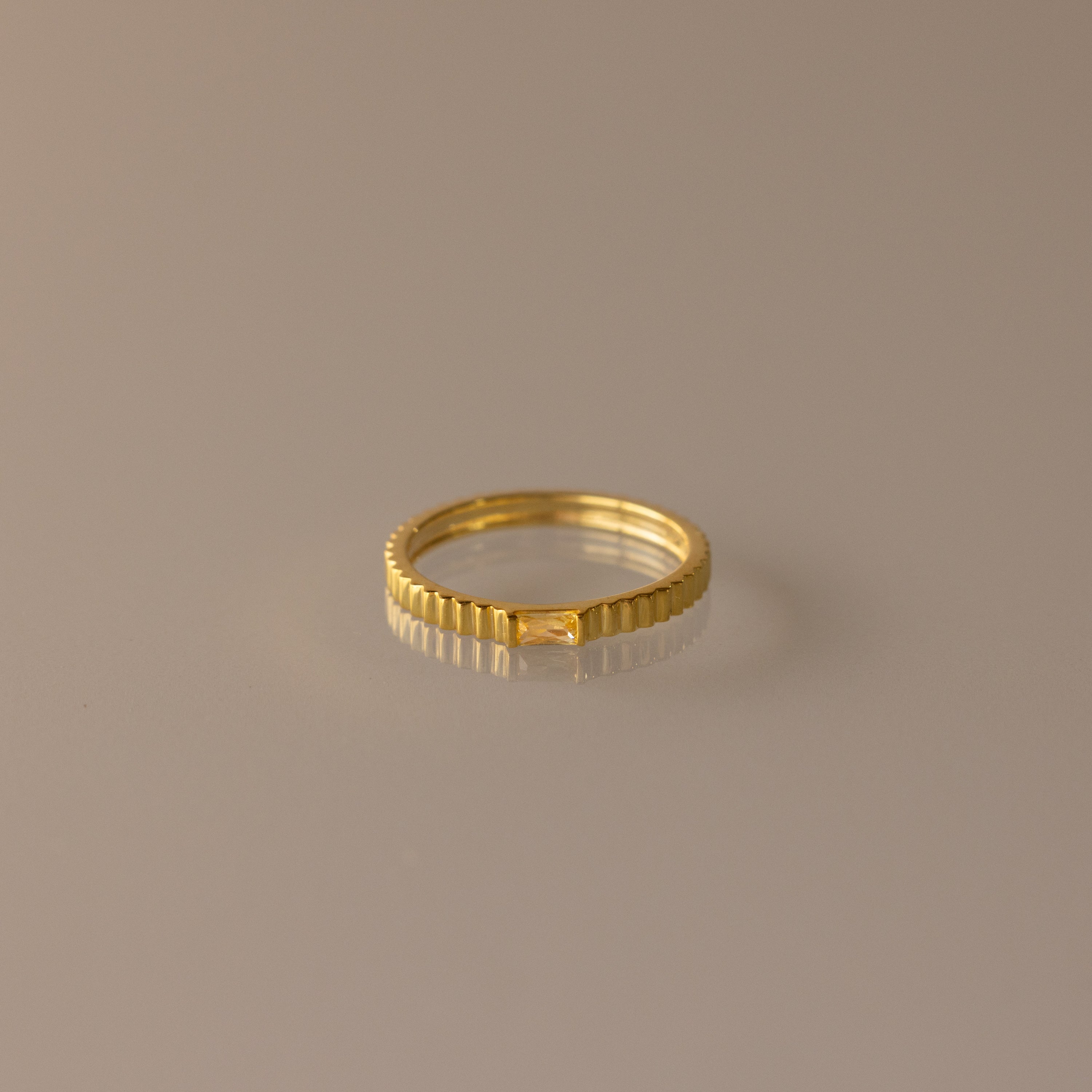 Dainty Ribbed Birthstone Ring