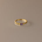Dainty Ribbed Birthstone Ring