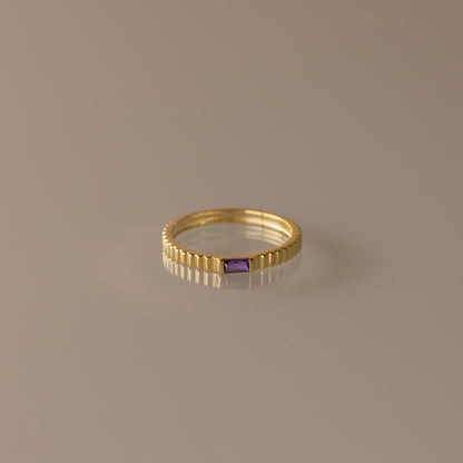 Dainty Ribbed Birthstone Ring