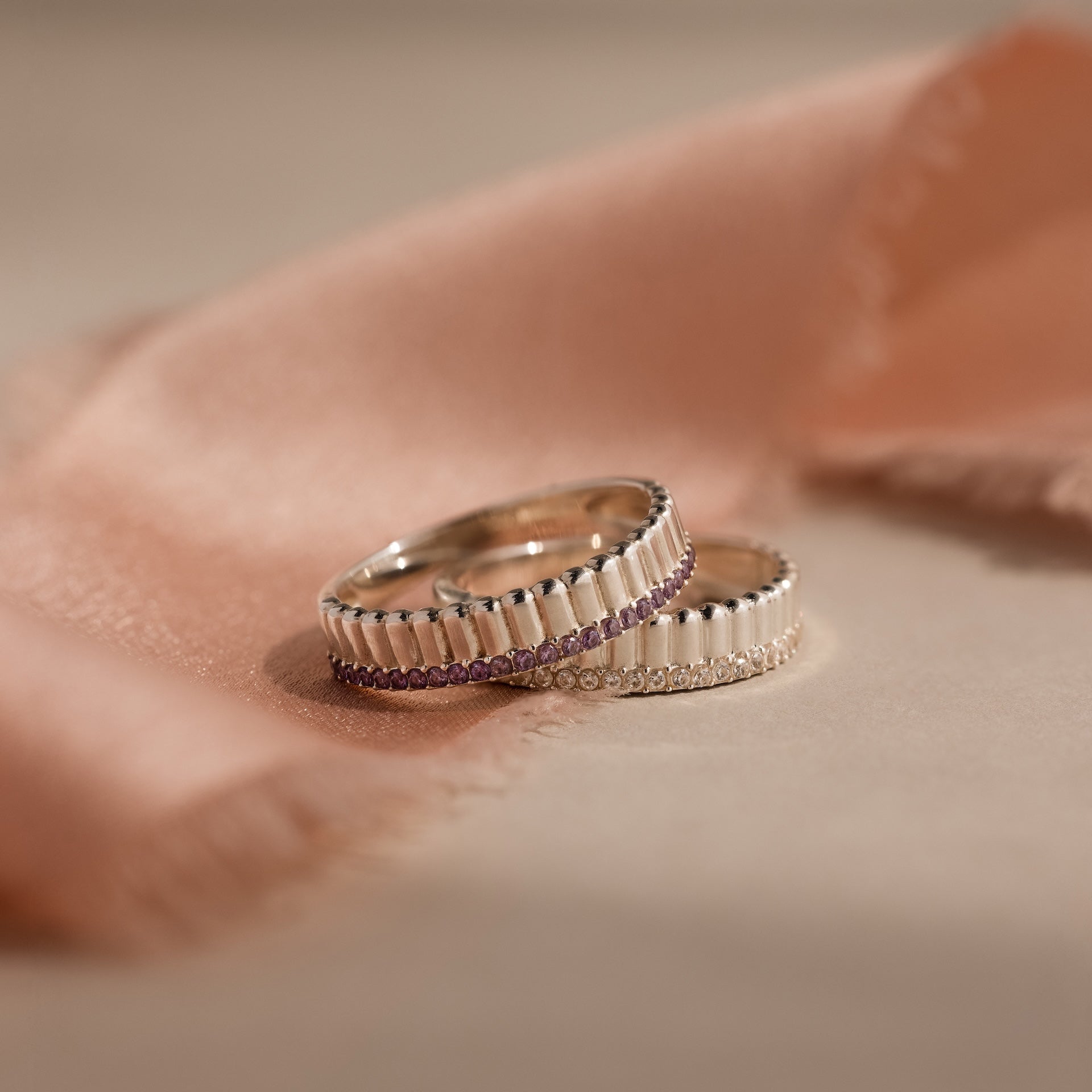 Ribbed Birthstone Stack Ring