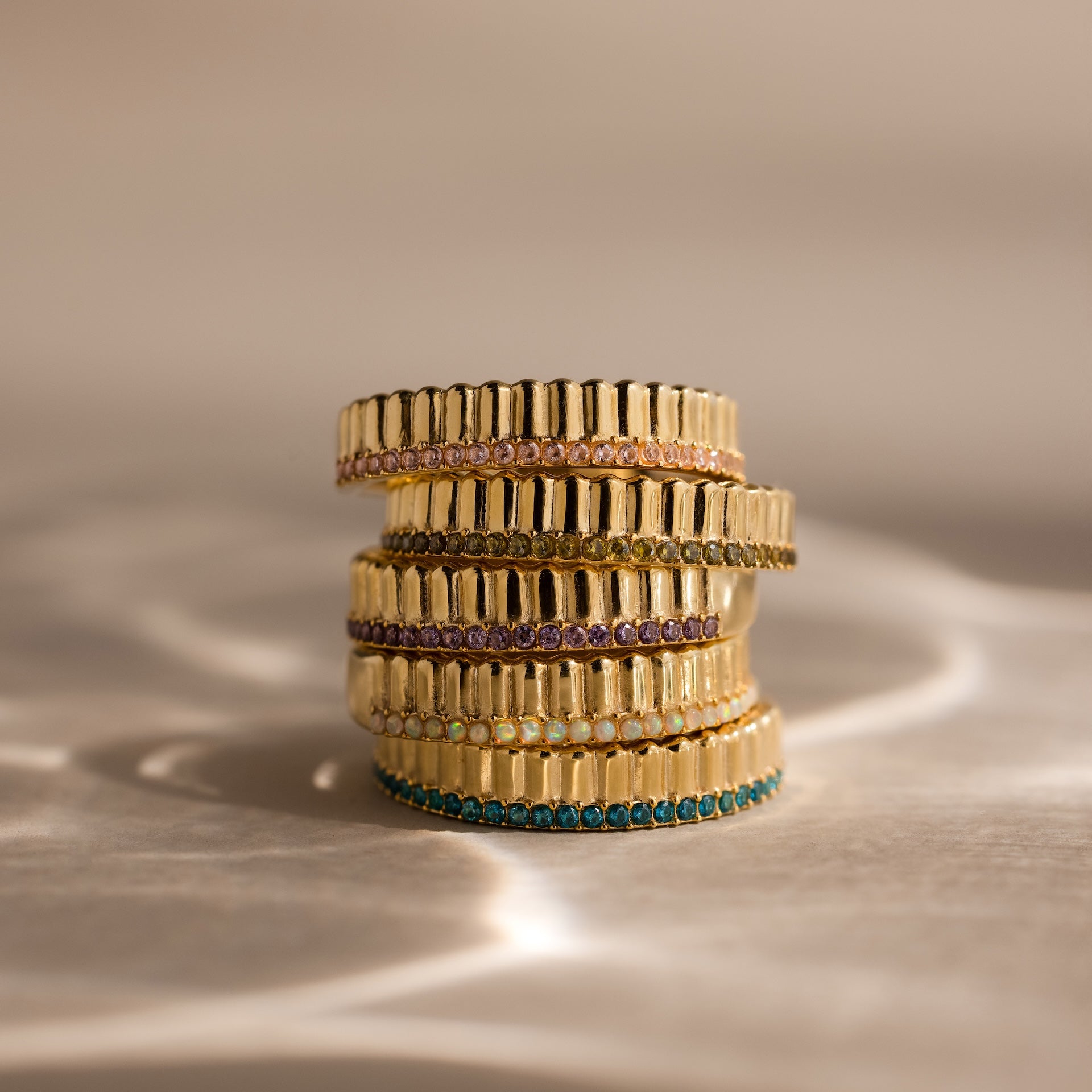Ribbed Birthstone Stack Ring