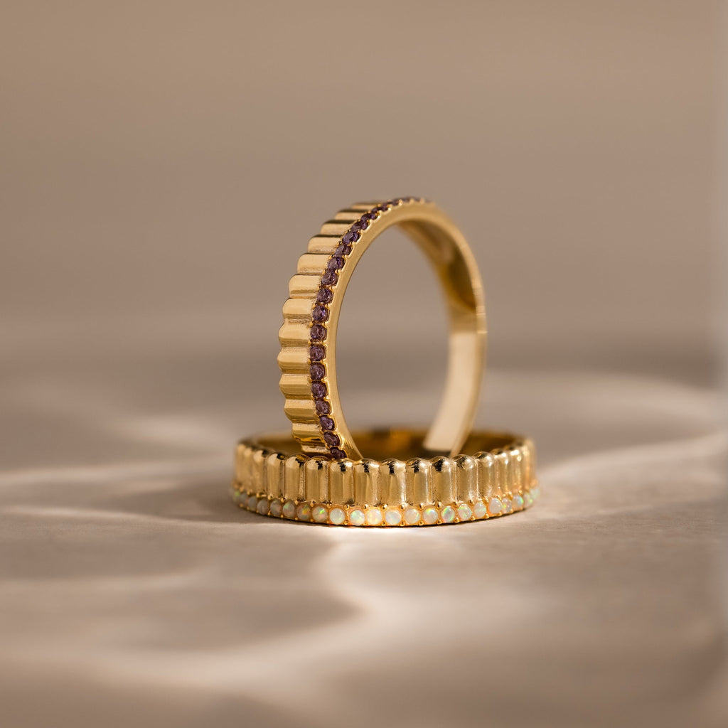 Ribbed Birthstone Stack Ring