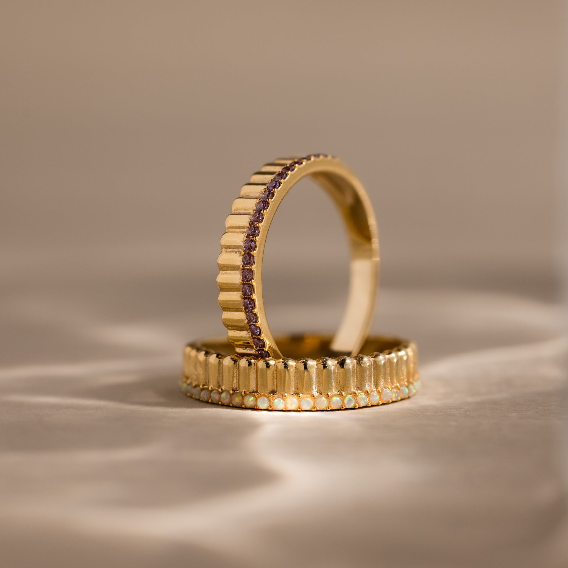 Ribbed Birthstone Stack Ring