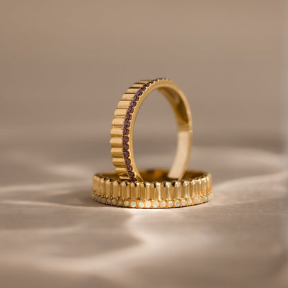 Ribbed Birthstone Stack Ring