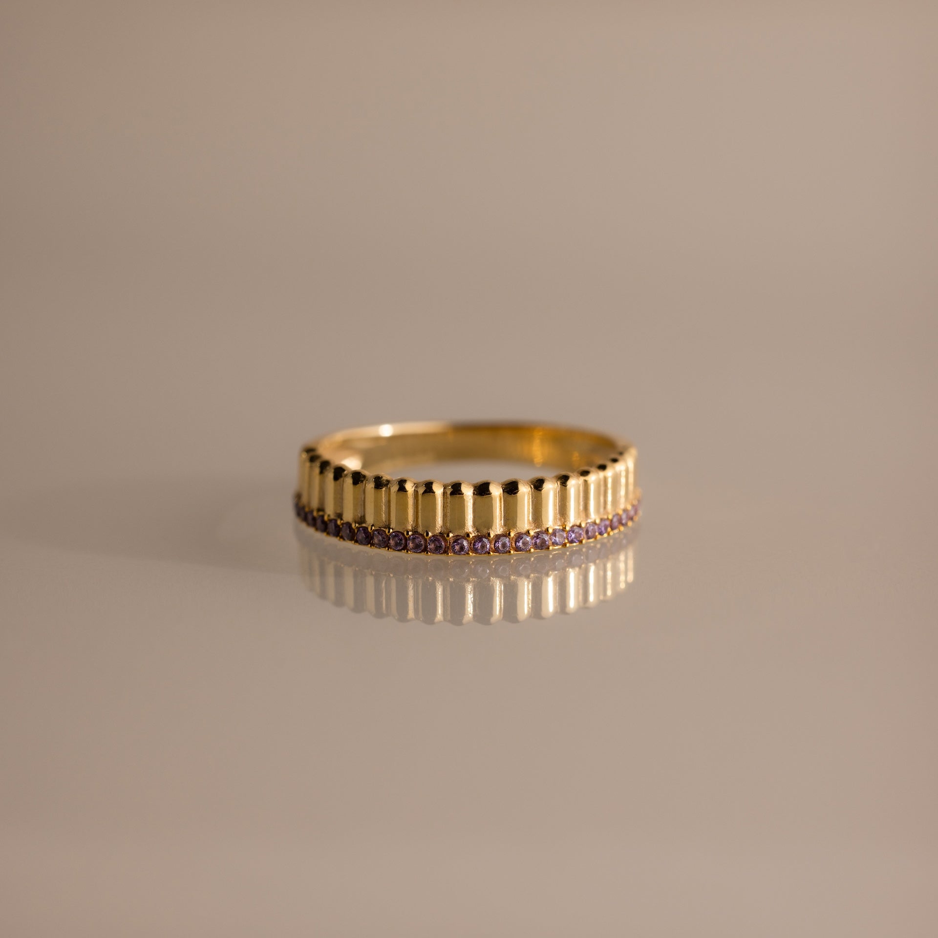 Ribbed Birthstone Stack Ring
