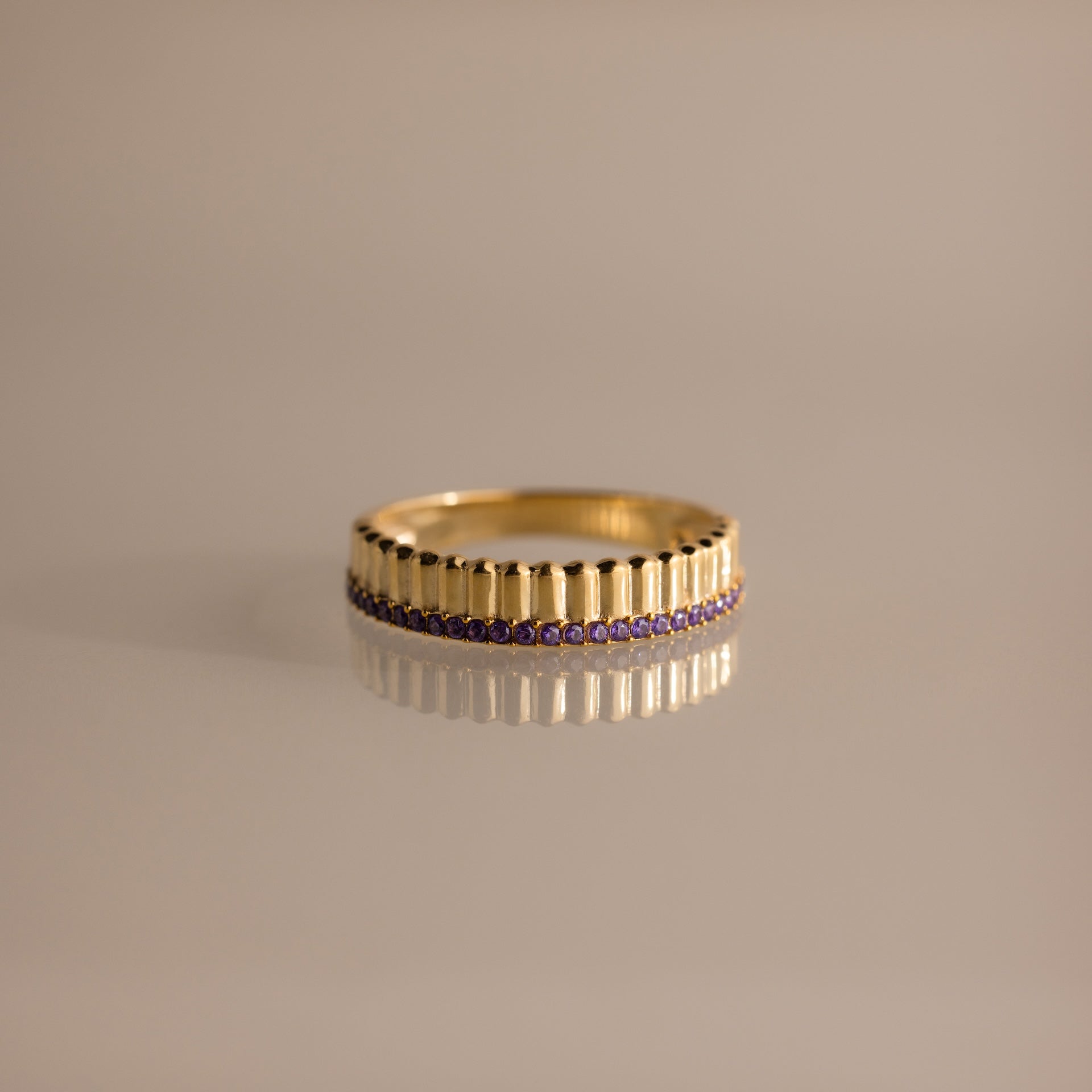 Ribbed Birthstone Stack Ring