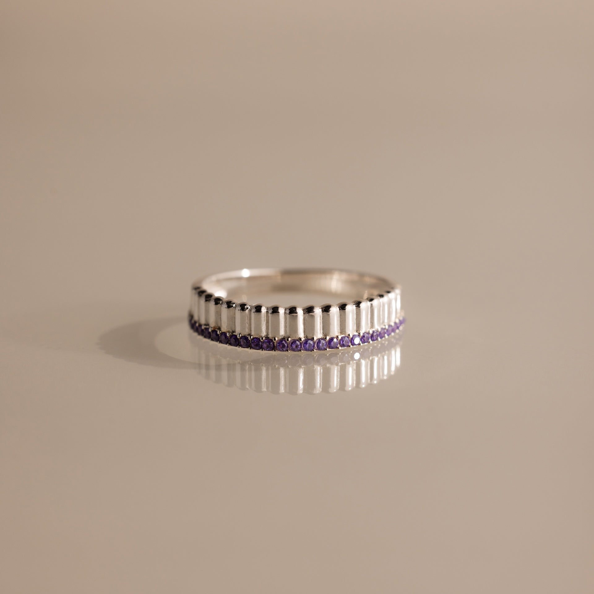 Ribbed Birthstone Stack Ring