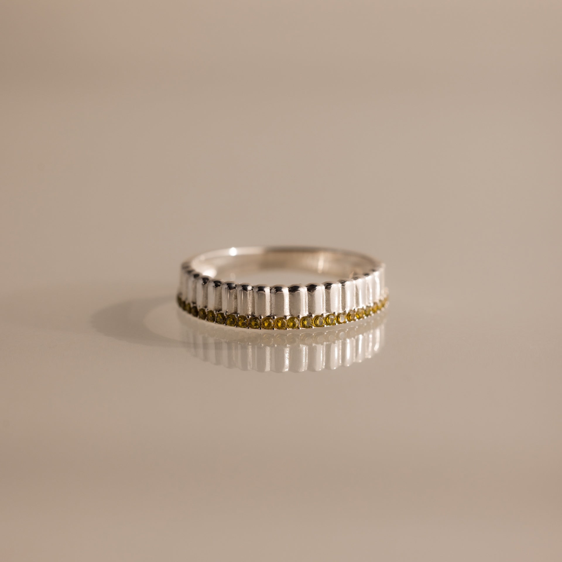Ribbed Birthstone Stack Ring
