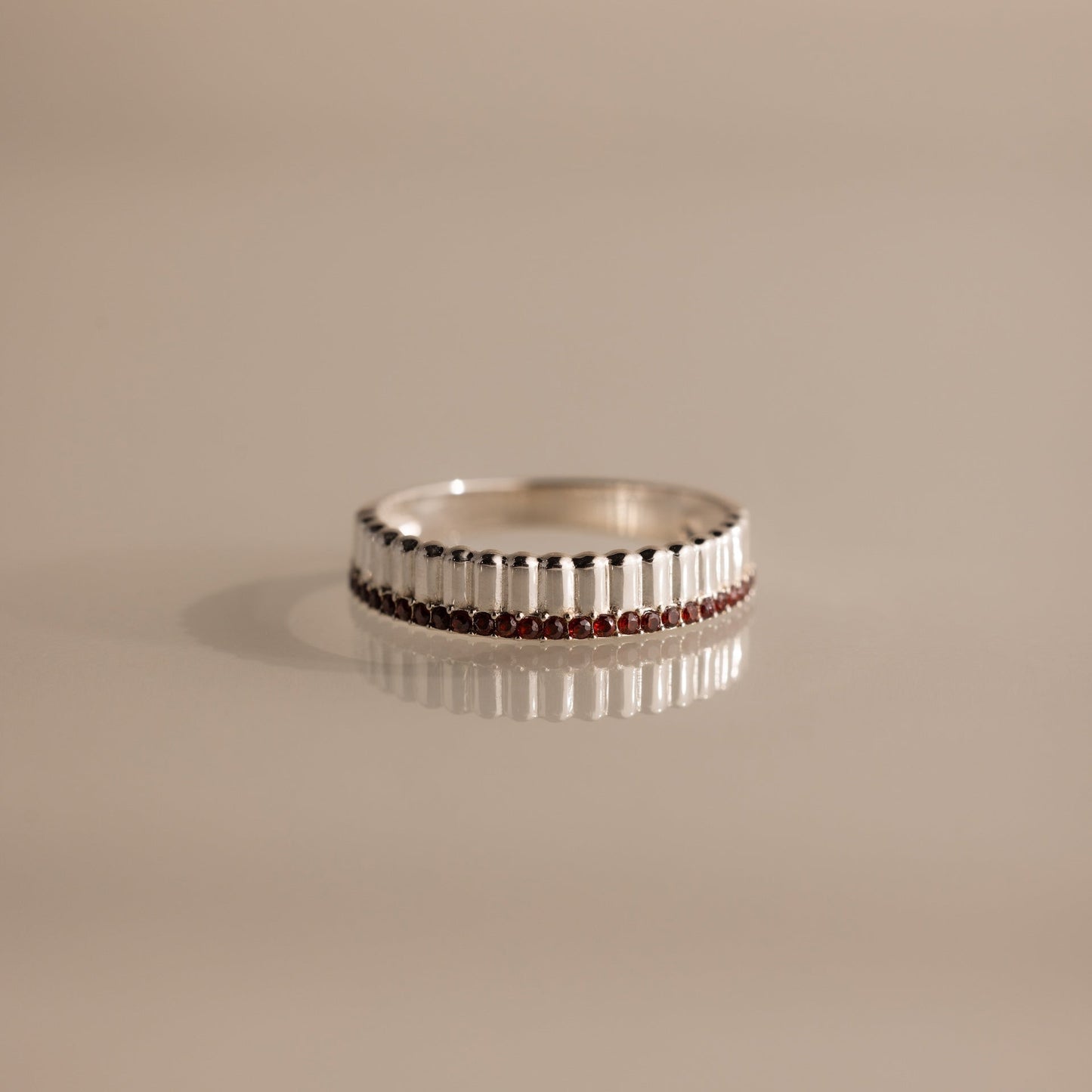 Ribbed Birthstone Stack Ring