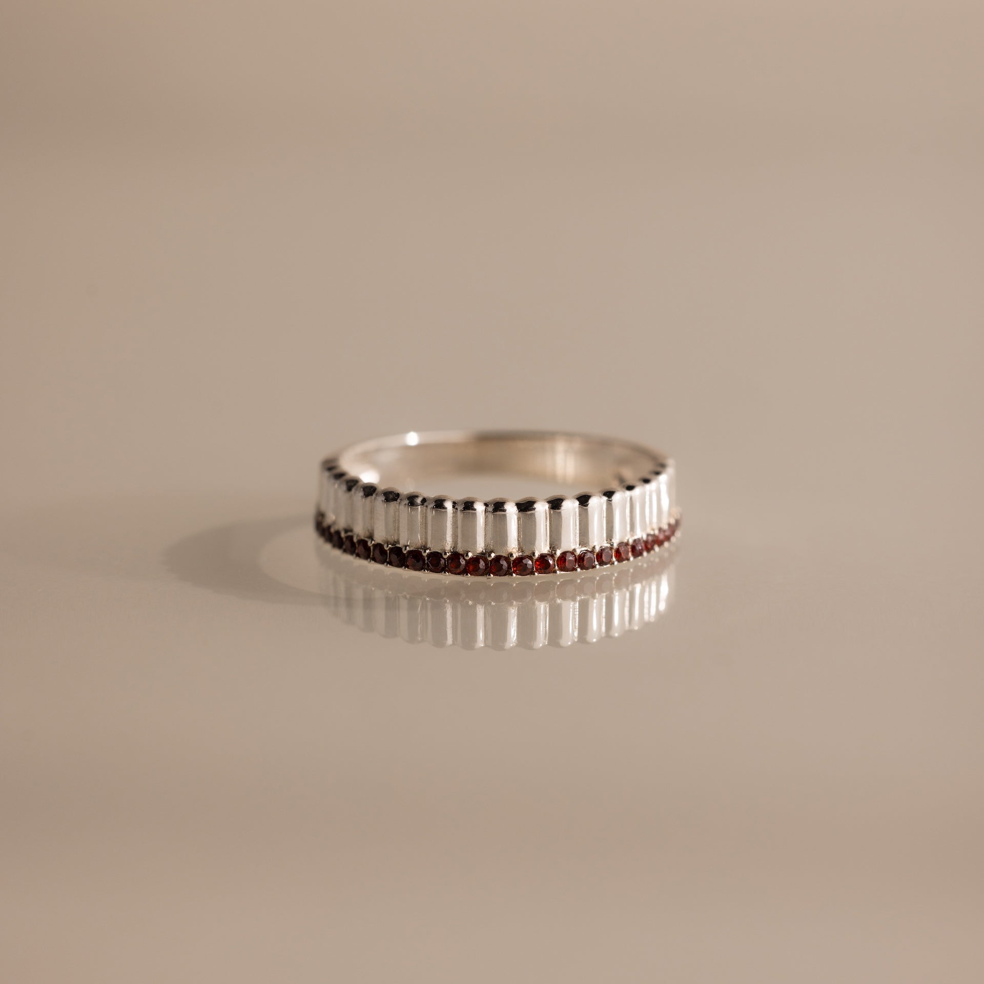 Ribbed Birthstone Stack Ring