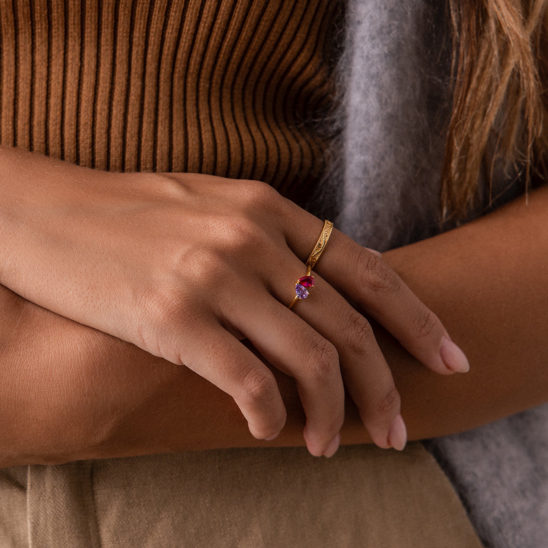 Toi et Moi Teardrop Heart Ring