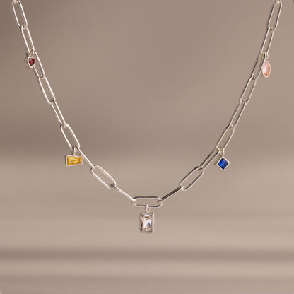 Mixed Birthstone Charm Necklace