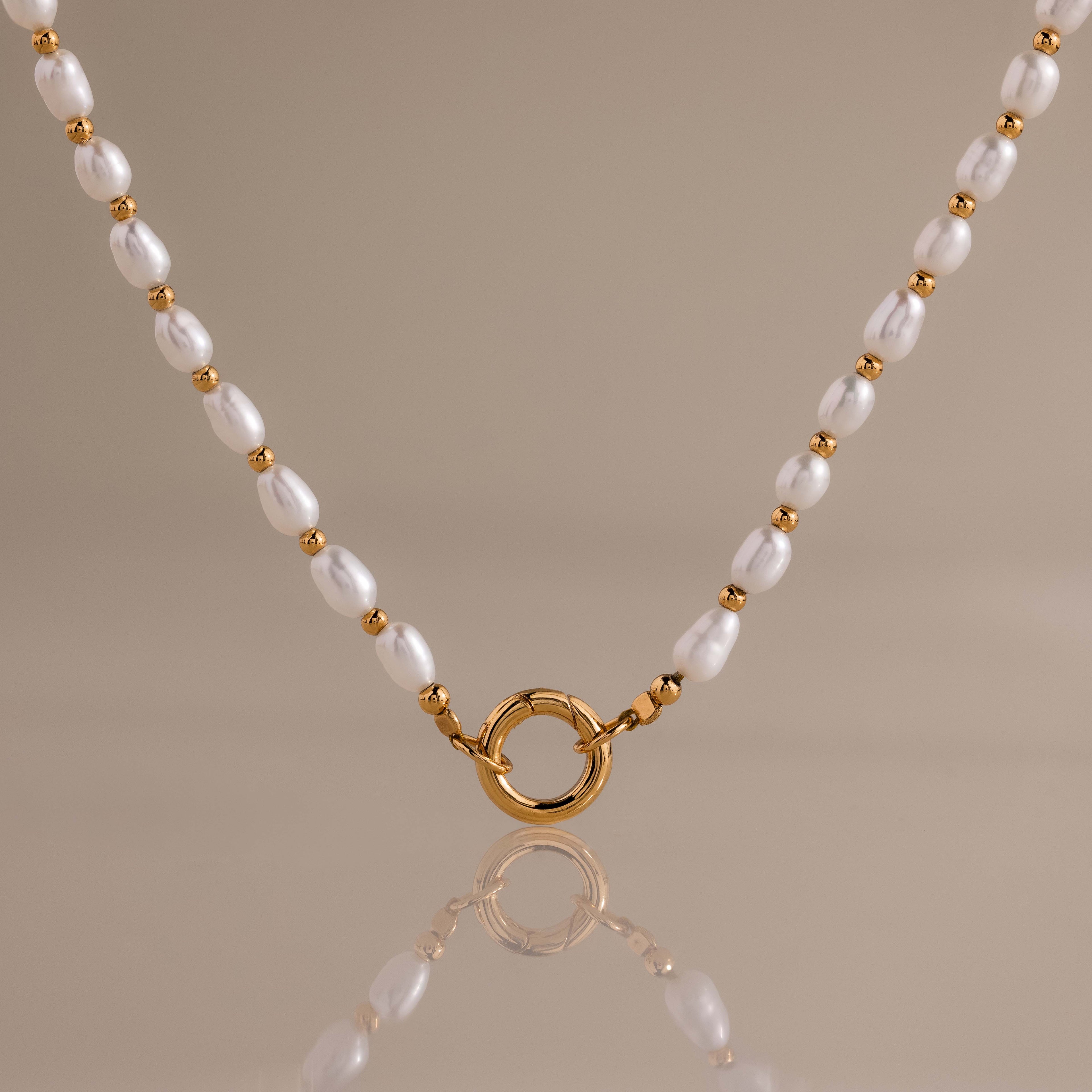 Pearl Station Beaded Charm Necklace