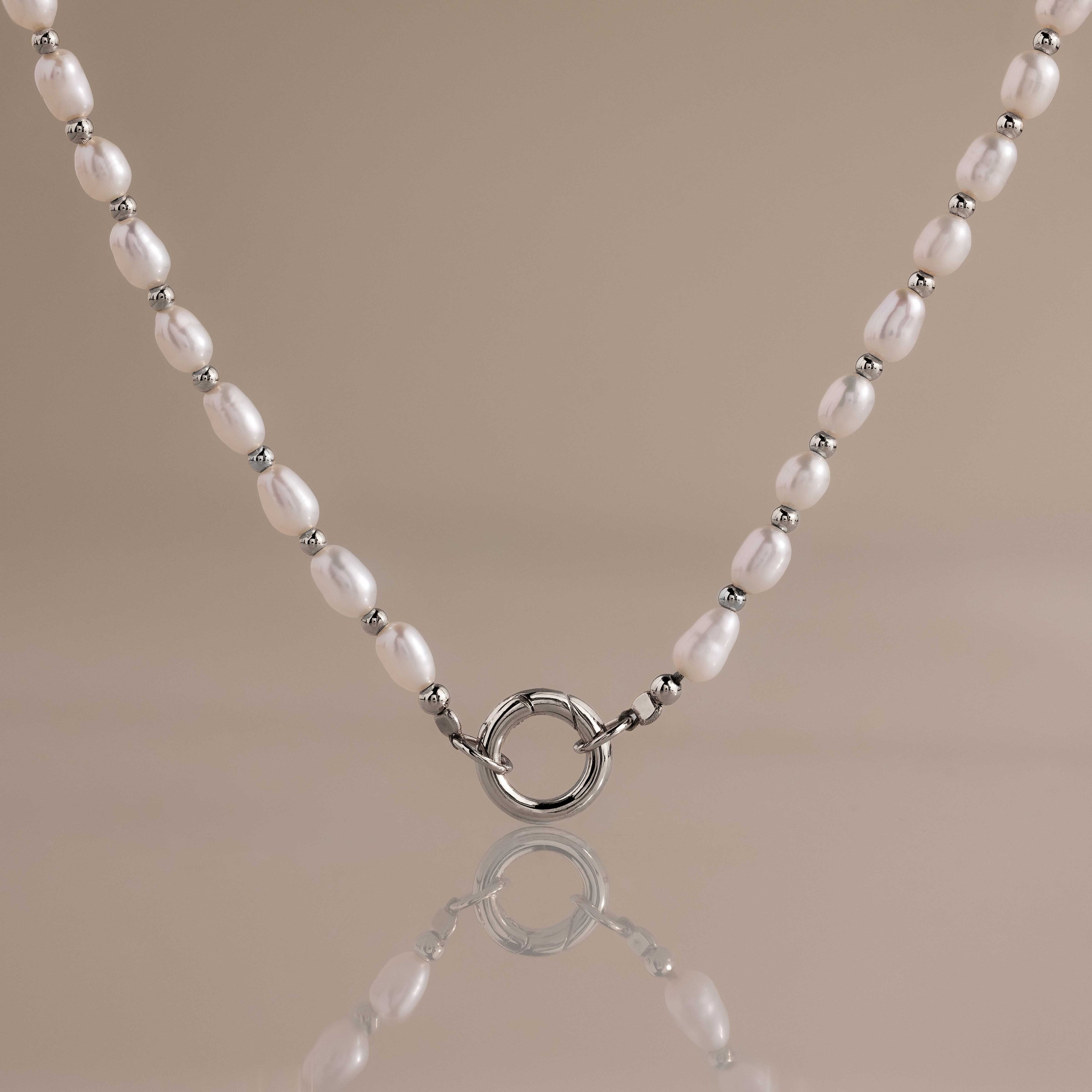 Pearl Station Beaded Charm Necklace
