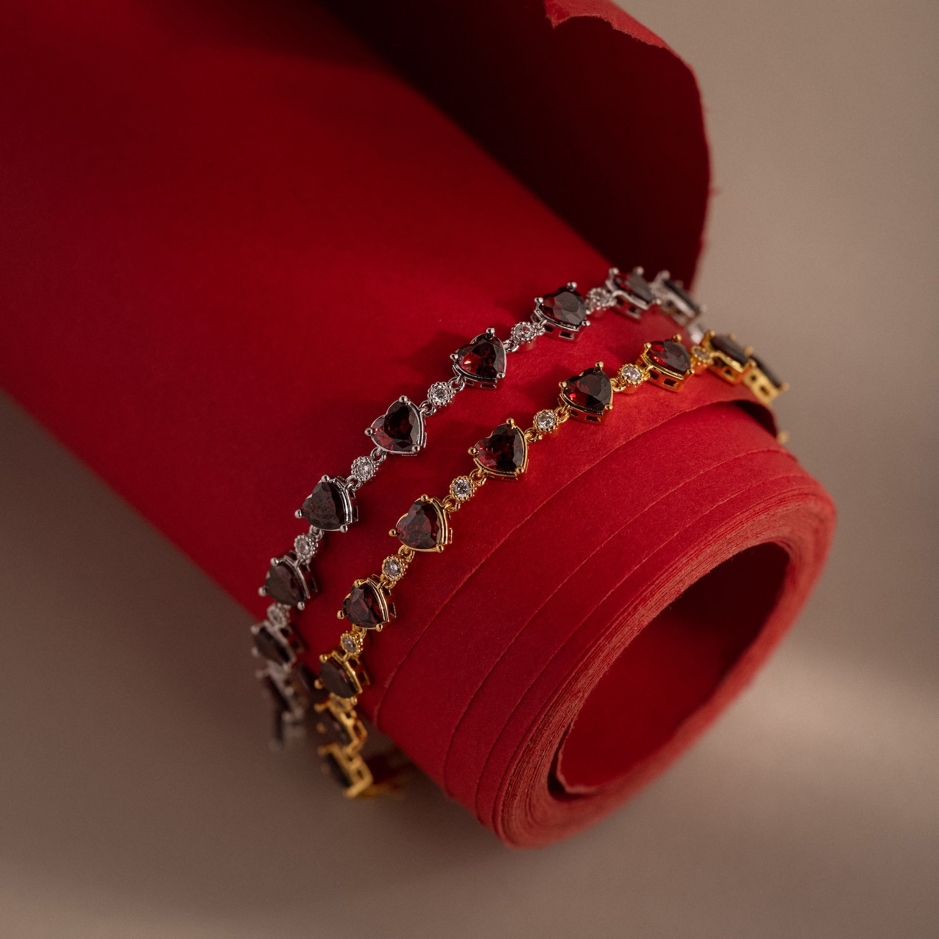 Garnet Heart Tennis Bracelet