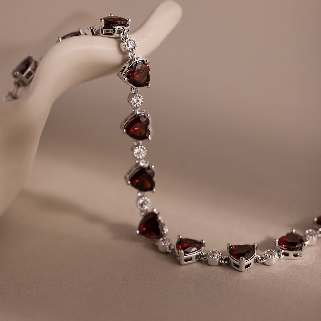Garnet Heart Tennis Bracelet