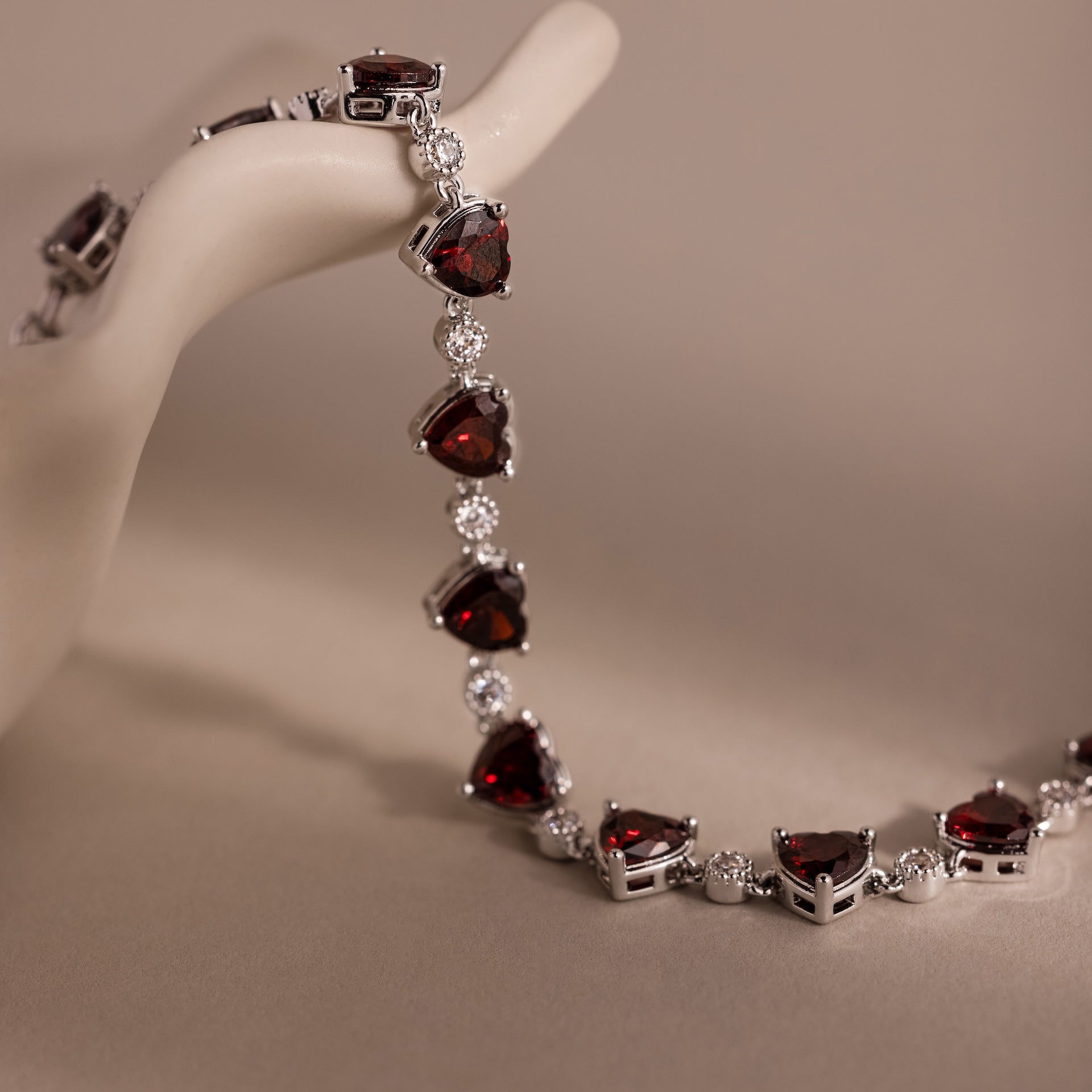 Garnet Heart Tennis Bracelet