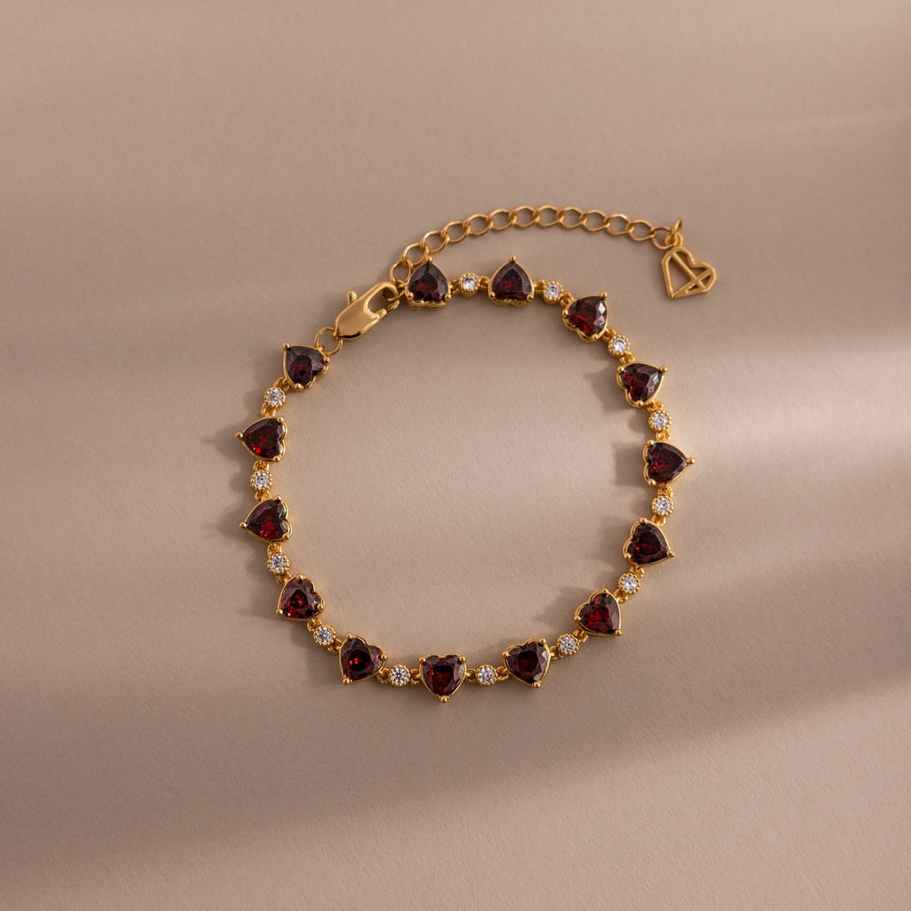 Garnet Heart Tennis Bracelet
