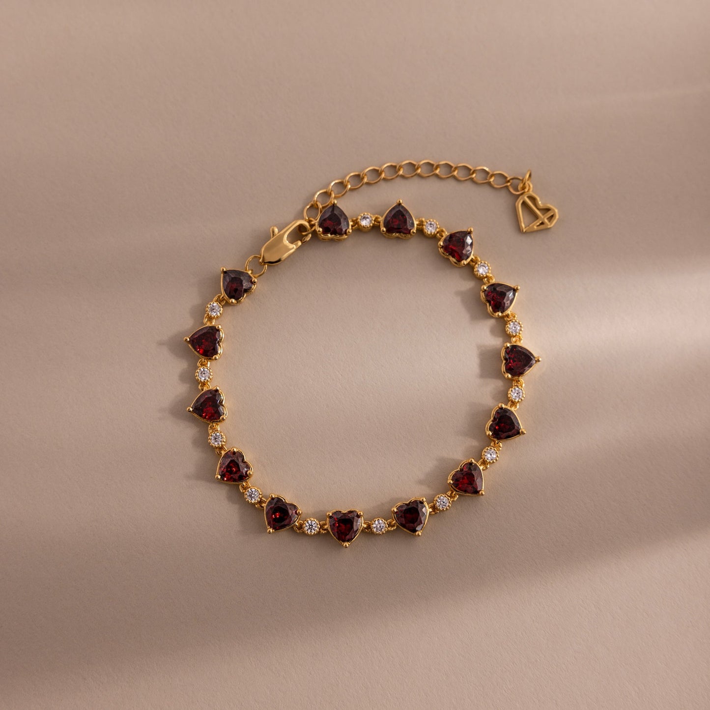 Garnet Heart Tennis Bracelet
