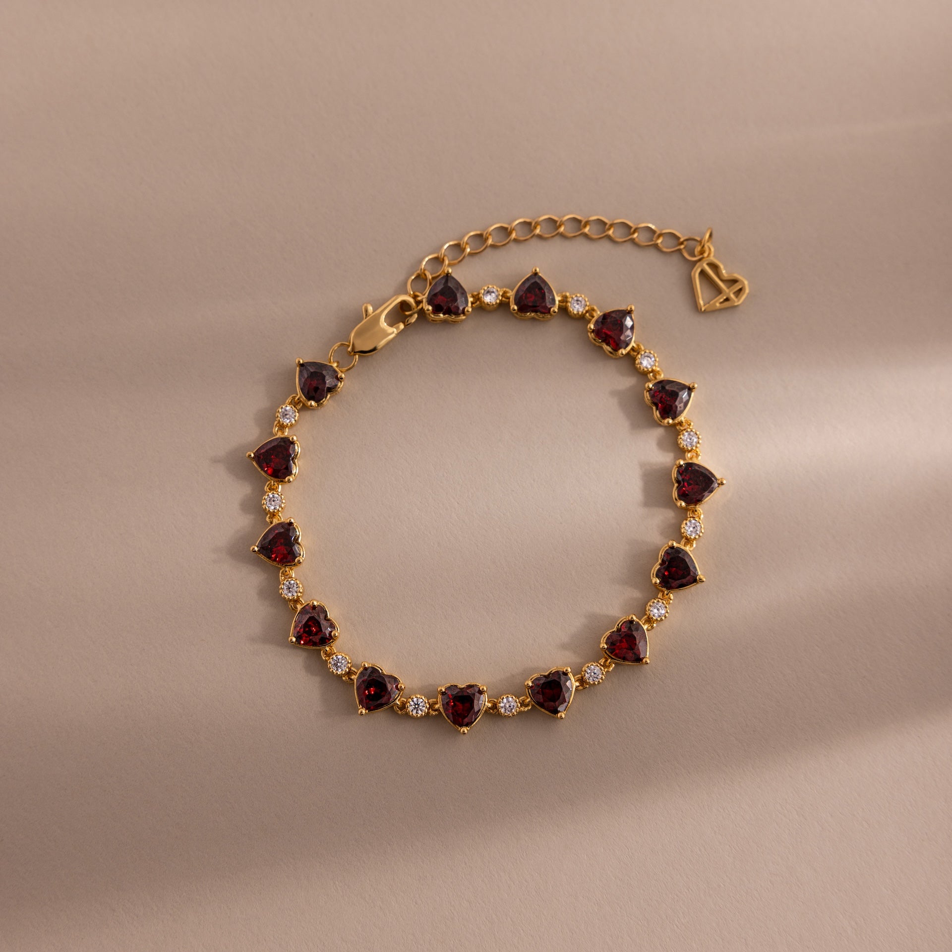 Garnet Heart Tennis Bracelet
