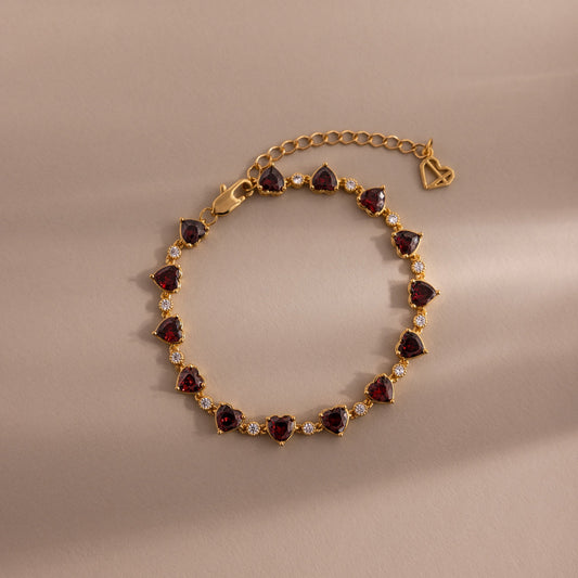 Garnet Heart Tennis Bracelet