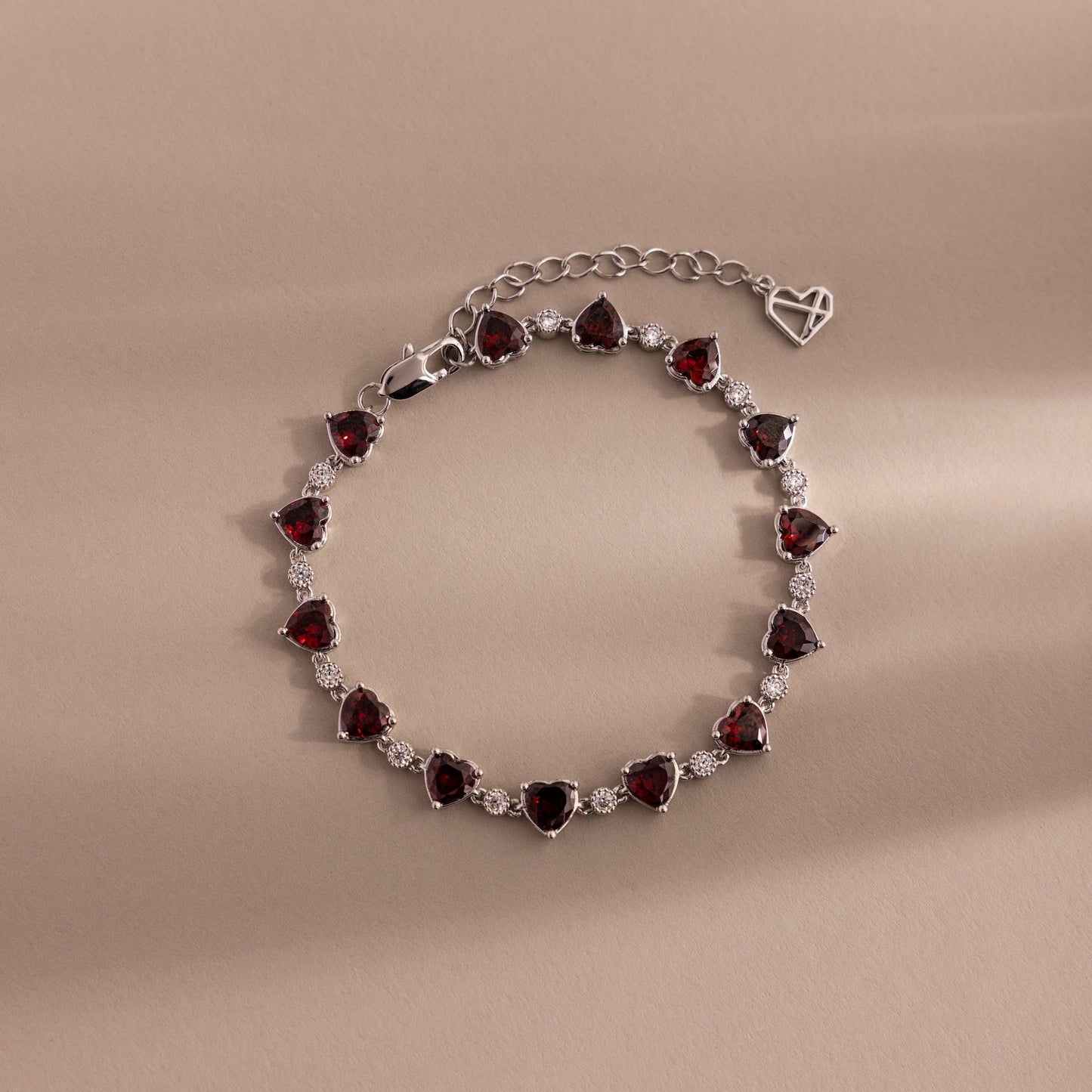Garnet Heart Tennis Bracelet