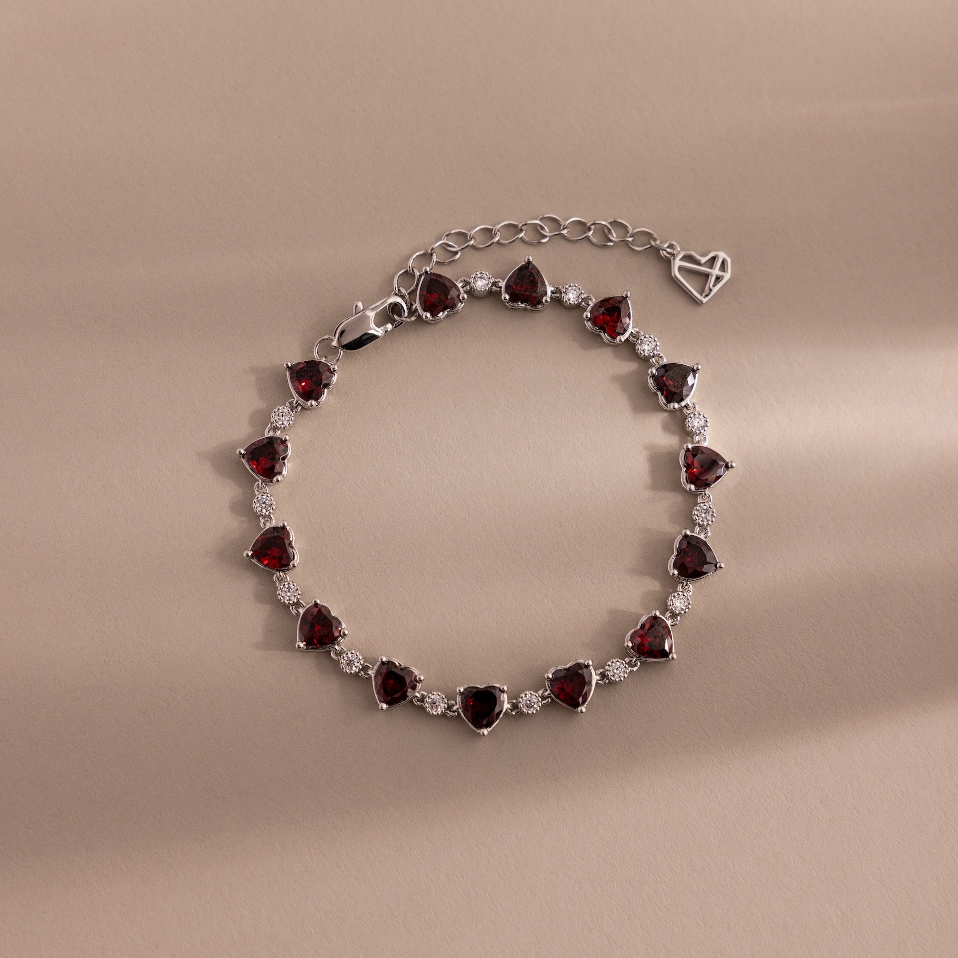 Garnet Heart Tennis Bracelet