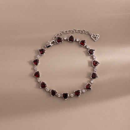 Garnet Heart Tennis Bracelet