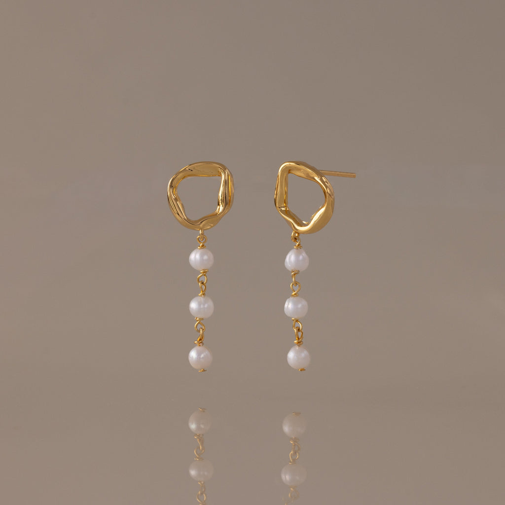 Abstract Pearl Trio Drop Earrings