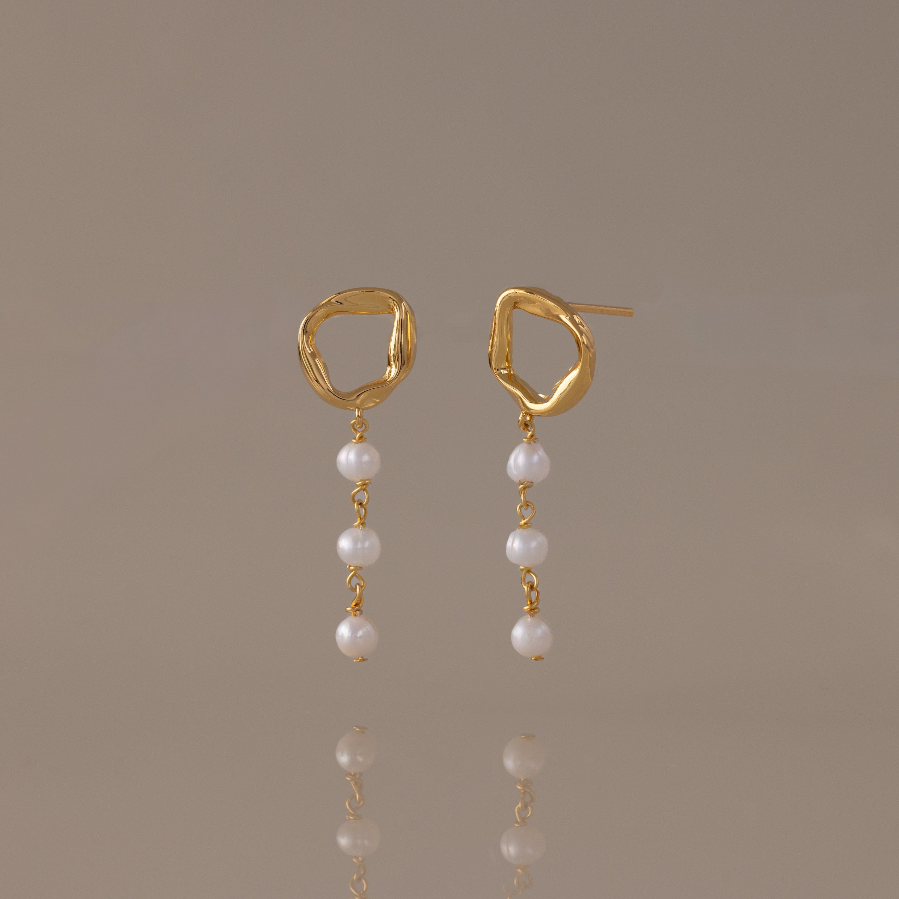 Abstract Pearl Trio Drop Earrings