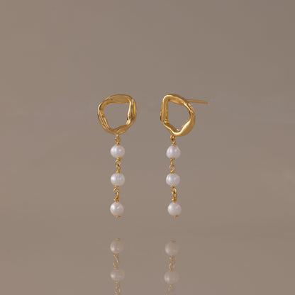 Abstract Pearl Trio Drop Earrings