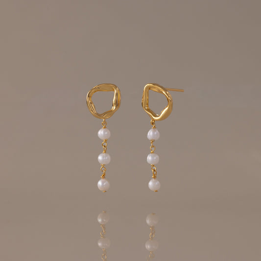 Abstract Pearl Trio Drop Earrings