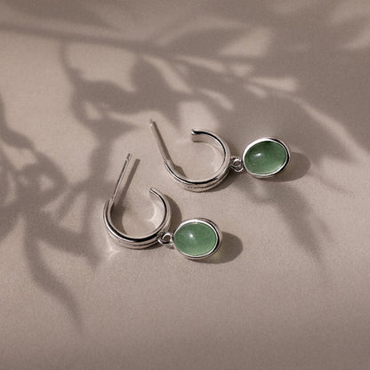 Jade Gemstone Drop Hoops