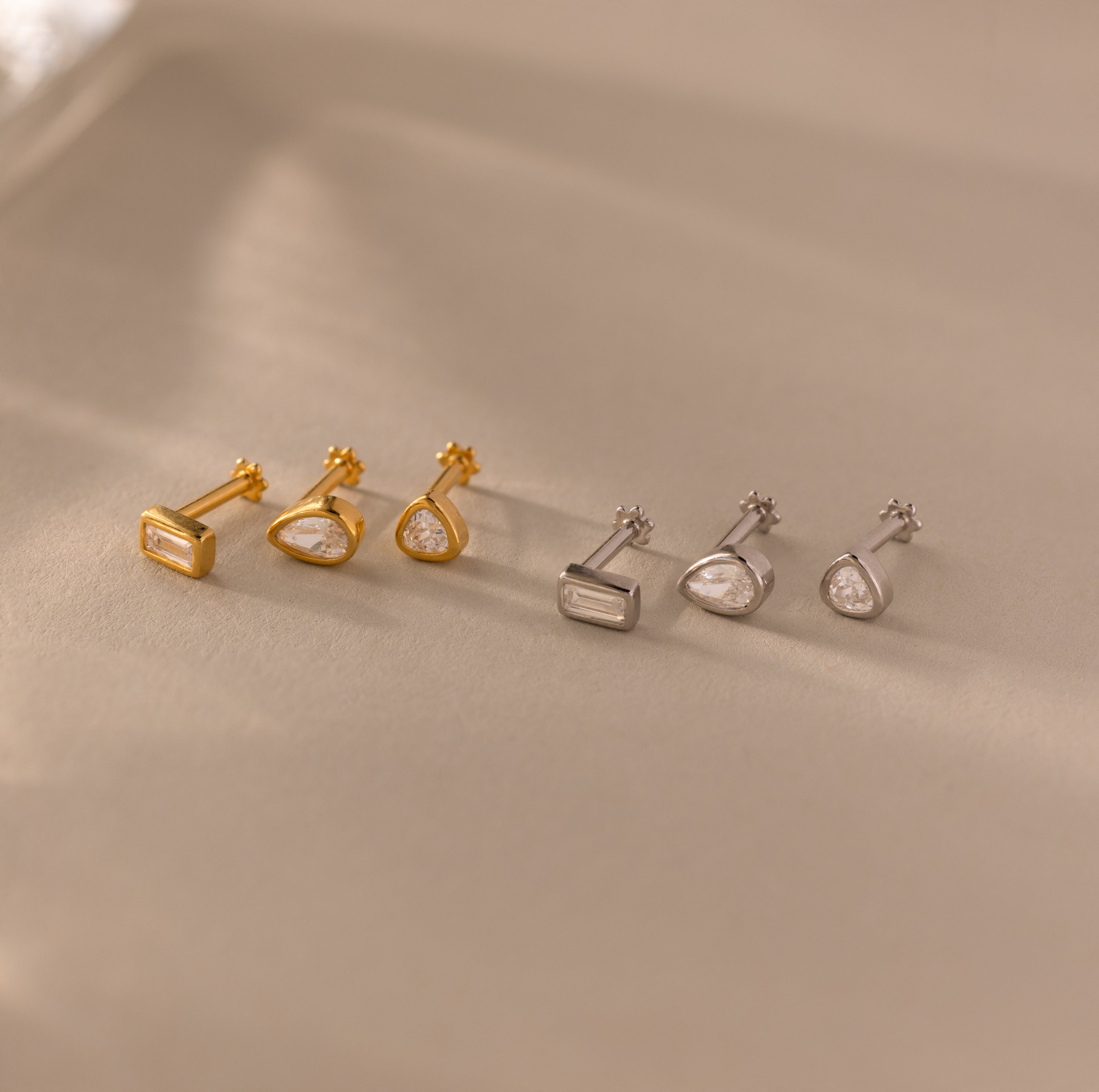 Diamond Bezel Flatback Studs Set