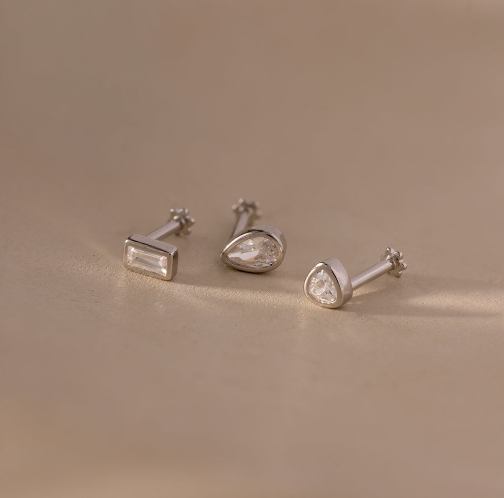 Diamond Bezel Flatback Studs Set
