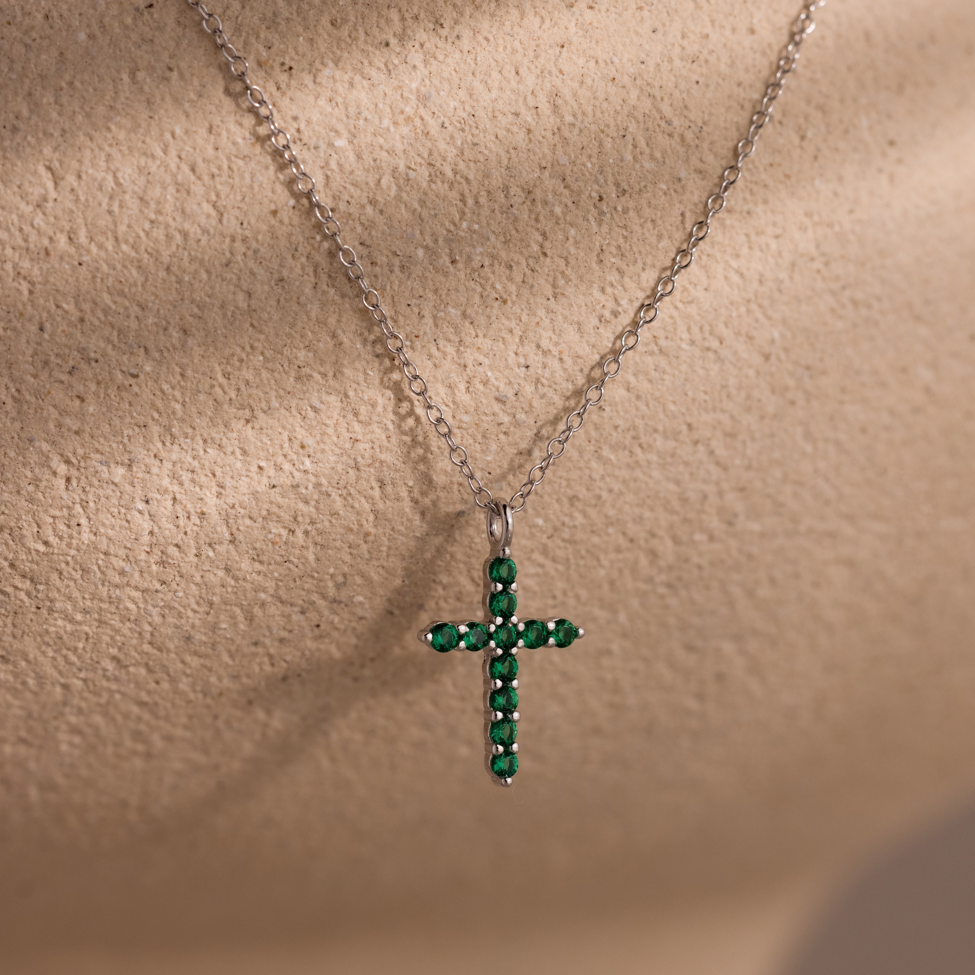 Pave Emerald Cross Necklace