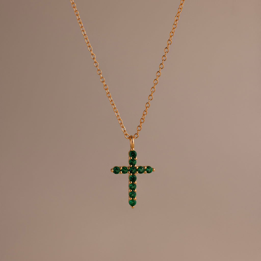 Pave Emerald Cross Necklace