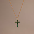 Pave Emerald Cross Necklace