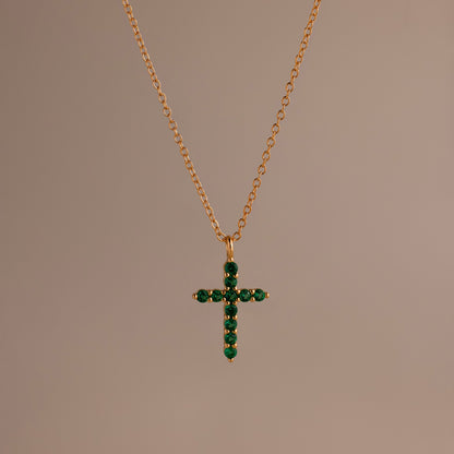 Pave Emerald Cross Necklace
