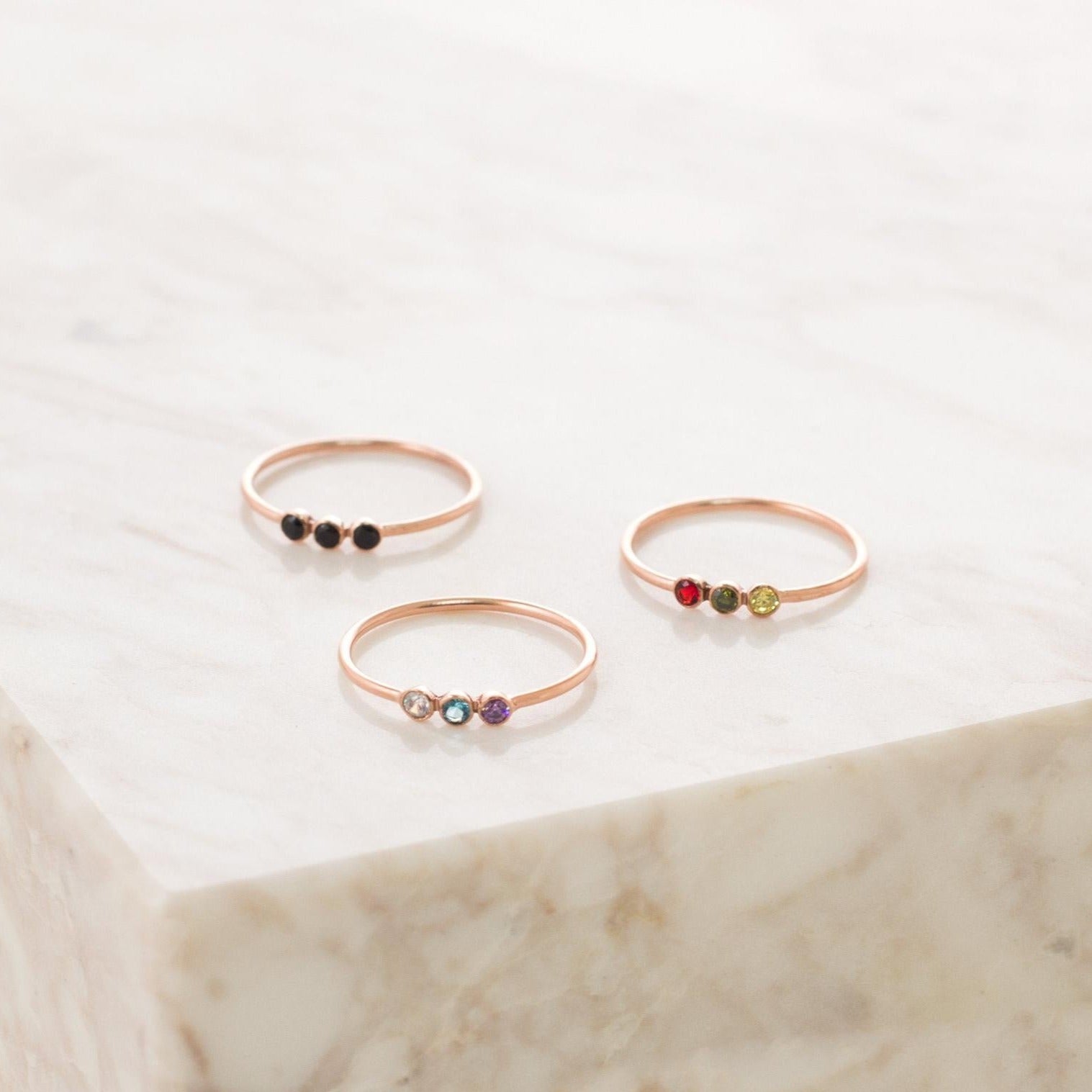 Tiny Triple Birthstone Ring