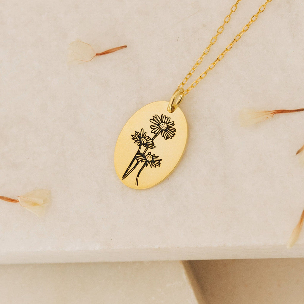 Oval Birth Flower Necklace