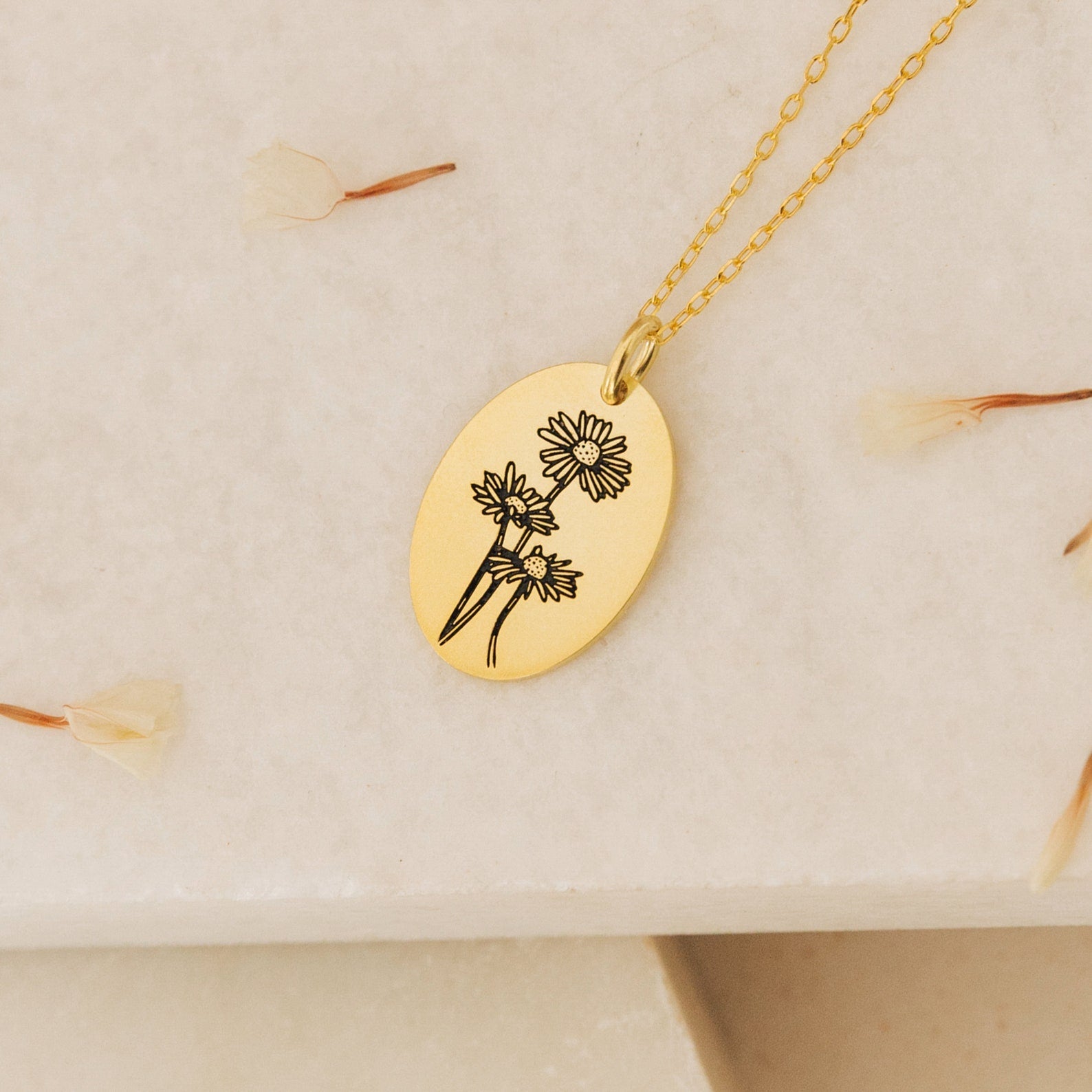 Oval Birth Flower Necklace