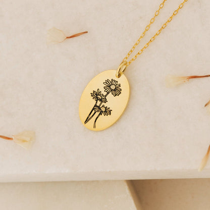 Oval Birth Flower Necklace
