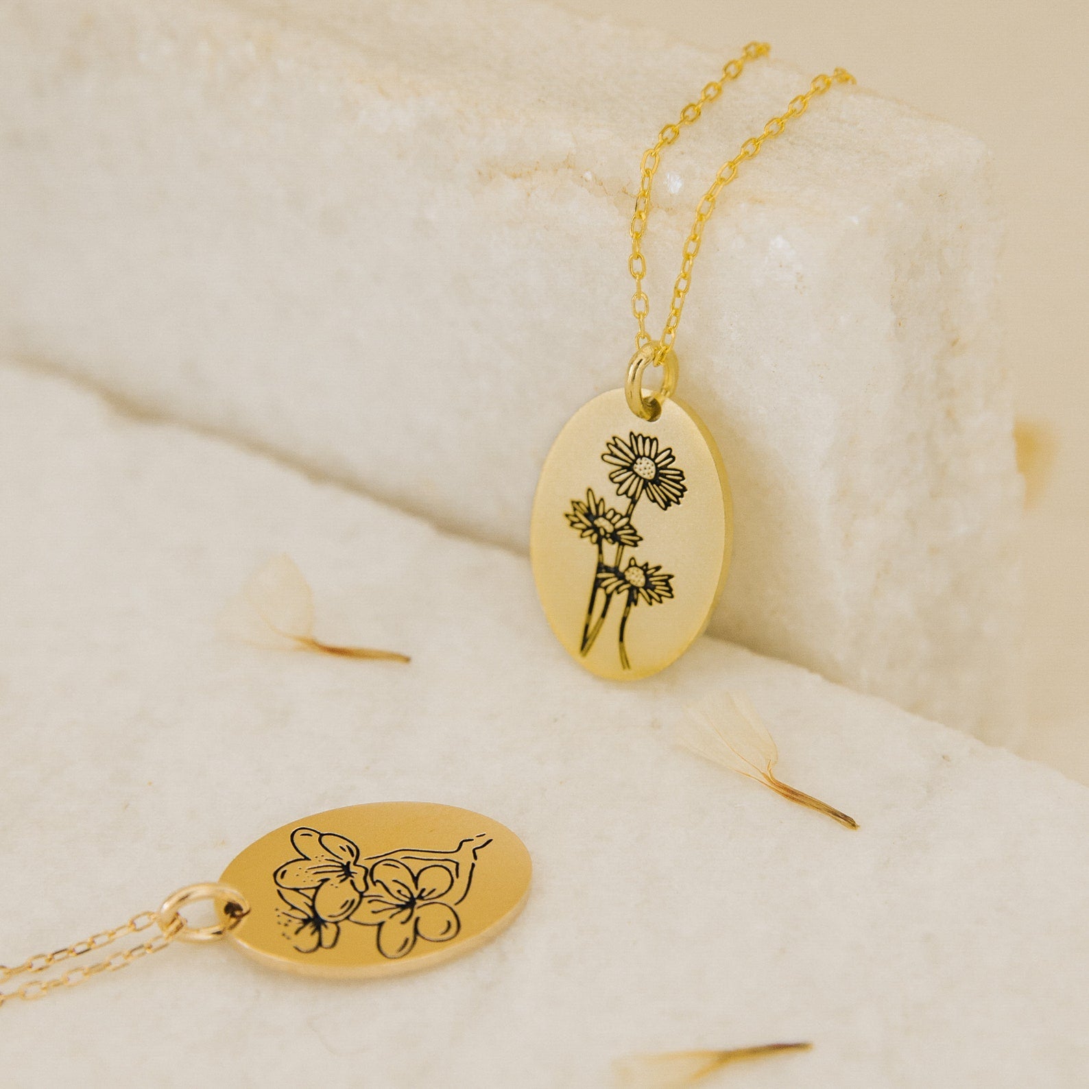 Oval Birth Flower Necklace