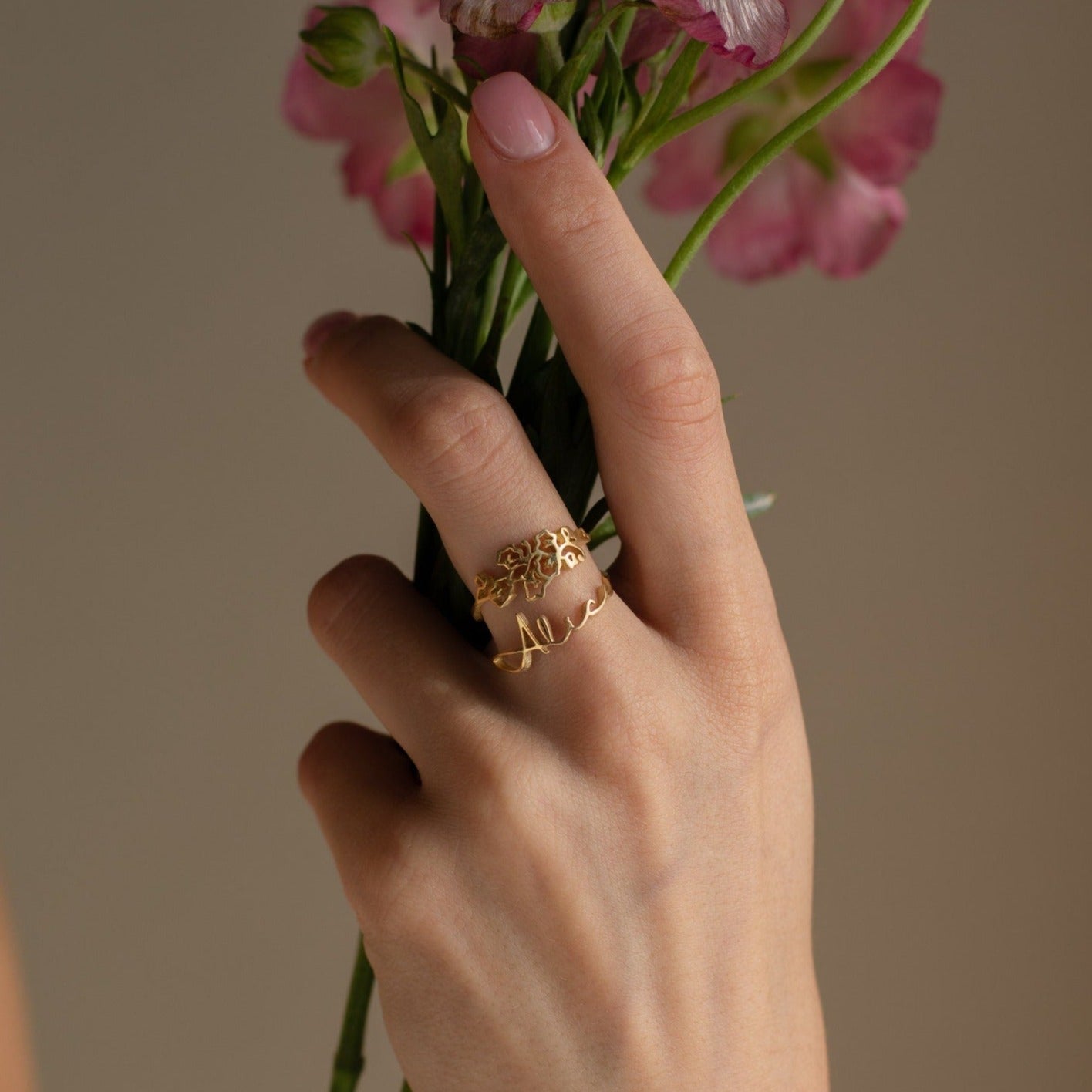 Birth Flower Name Ring