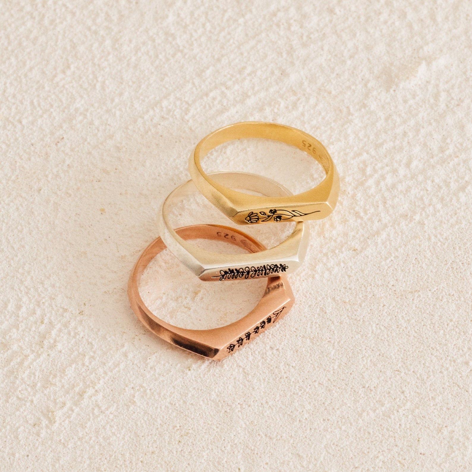 Thin Birth Flower Signet Ring