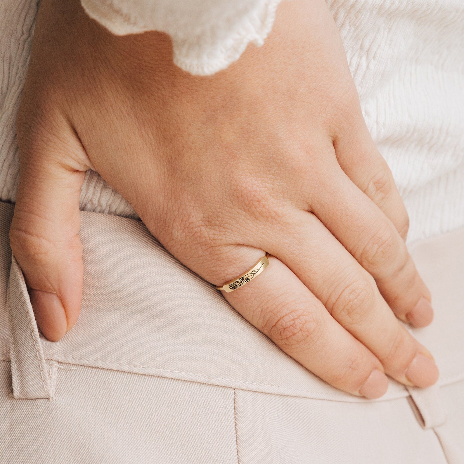 Birth Flower Bar Ring