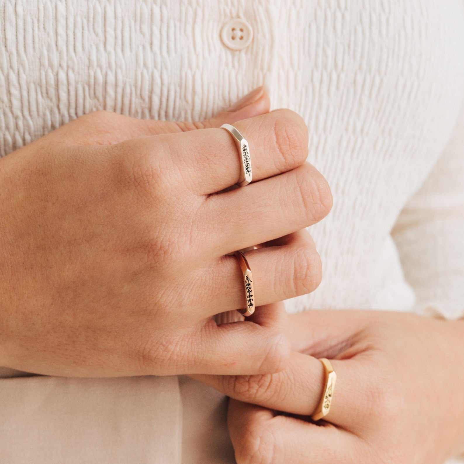 Thin Birth Flower Signet Ring